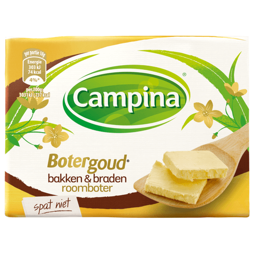 Foto van Campina Botergoud roomboter voor bakken & braden op witte achtergrond