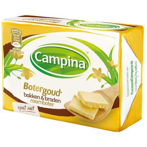 Foto van Campina Botergoud roomboter voor bakken & braden op witte achtergrond