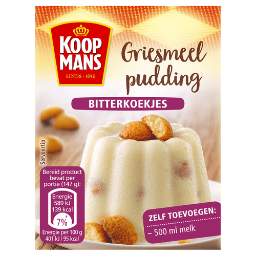 Foto van Koopmans Griespudding bitterkoekjes op witte achtergrond
