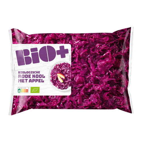 Foto van Bio+ Biologische rode kool met appel op witte achtergrond