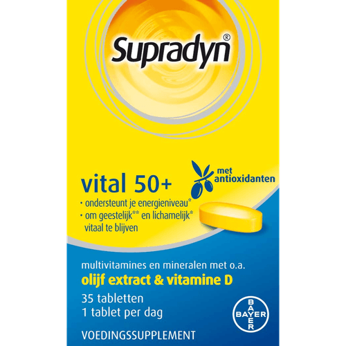 Foto van Supradyn Vital 50+ tabletten multi vitaminen & mineralen op witte achtergrond