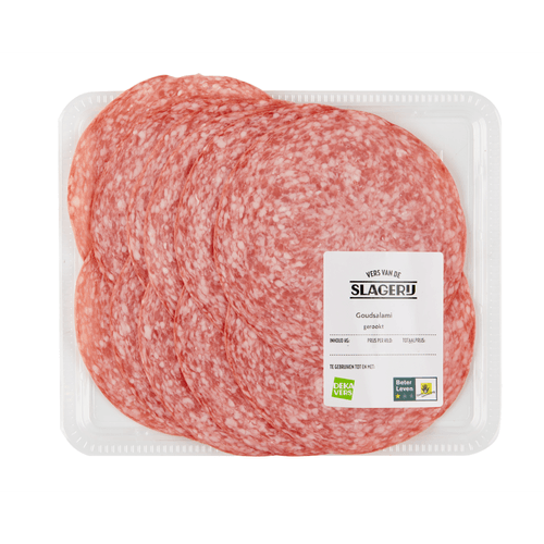 Foto van DekaVers Goud salami op witte achtergrond