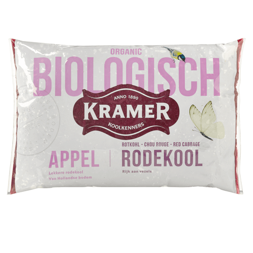 Foto van Kramer Rode kool met appel biologisch op witte achtergrond
