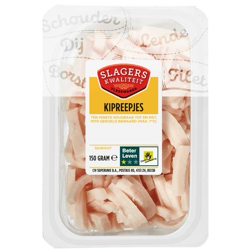Foto van Slagerskwaliteit Kipreepjes op witte achtergrond
