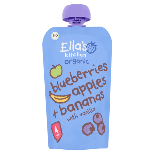Foto van Ella's Kitchen Berries apples banana vanilla 4 mnd op witte achtergrond