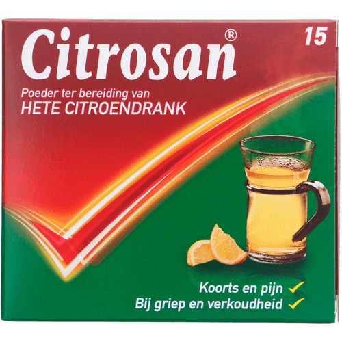 Foto van Citrosan Poeder voor hete citroendrank op witte achtergrond