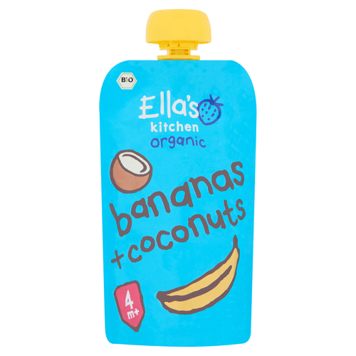 Foto van Ella's Kitchen Bananas en coconuts 4 mnd op witte achtergrond