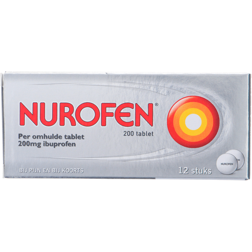 Foto van Nurofen 200 mg op witte achtergrond