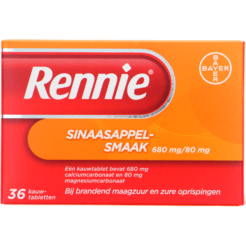 Foto van Rennie Kauwtabletten sinaasappel brandend maagzuur-oprispingen op witte achtergrond