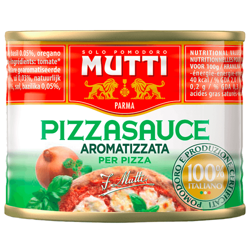 Foto van Mutti Salsa de pizza op witte achtergrond