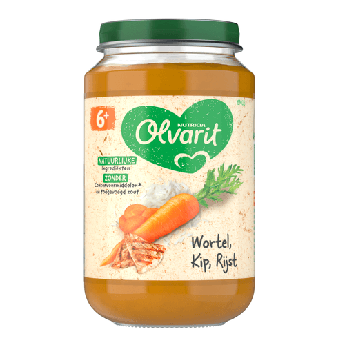 Foto van Olvarit 6+ Maanden Wortel Kip Rijst op witte achtergrond