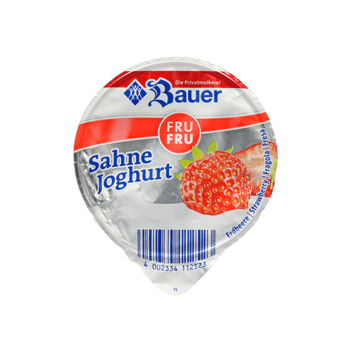 Foto van Bauer Roomyoghurt vruchten op witte achtergrond