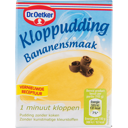 Foto van Dr. Oetker Kloppudding banaan op witte achtergrond