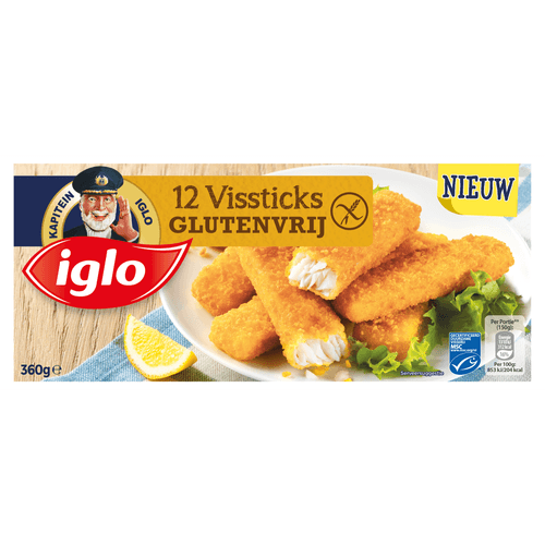Foto van Iglo Vissticks glutenvrij op witte achtergrond