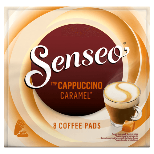 Foto van Senseo Koffiepads cappuccino caramel op witte achtergrond
