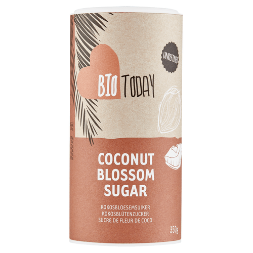 Foto van BioToday Kokospalmsuiker op witte achtergrond
