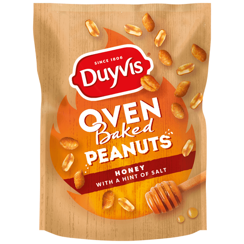 Foto van Duyvis Oven baked peanuts honey op witte achtergrond