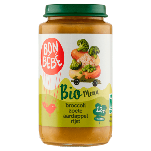 Foto van Bonbébé Biomenu m1214 broccoli zoete aardappel rijst op witte achtergrond