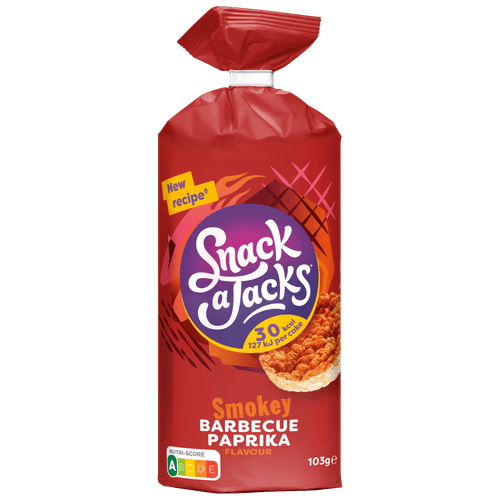 Foto van Snack a Jacks Rijstwafels bbq paprika op witte achtergrond