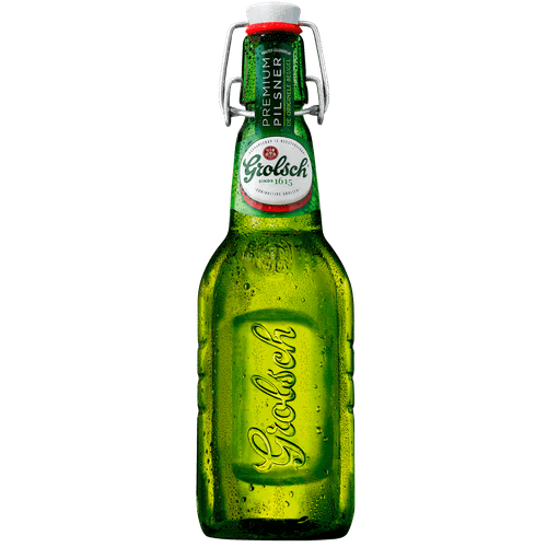 Foto van Grolsch Premium pilsener op witte achtergrond