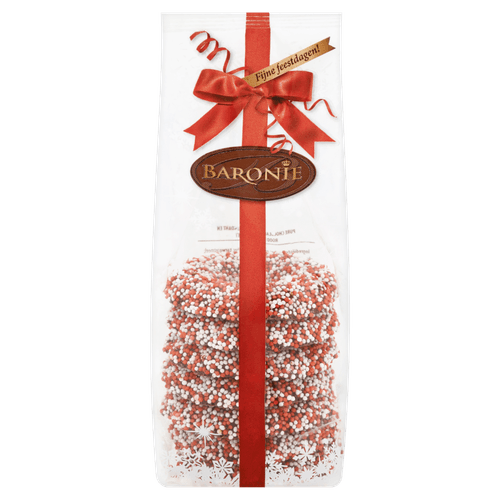 Foto van Baronie Kerst gevulde musketkransen rood op witte achtergrond