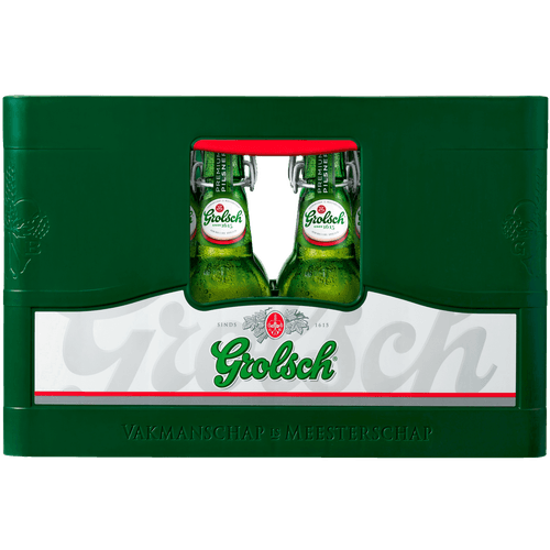 Foto van Grolsch Premium pilsener beugel krat op witte achtergrond
