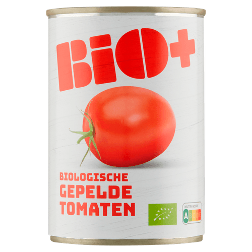 Foto van Bio+ Gepelde tomaten op witte achtergrond