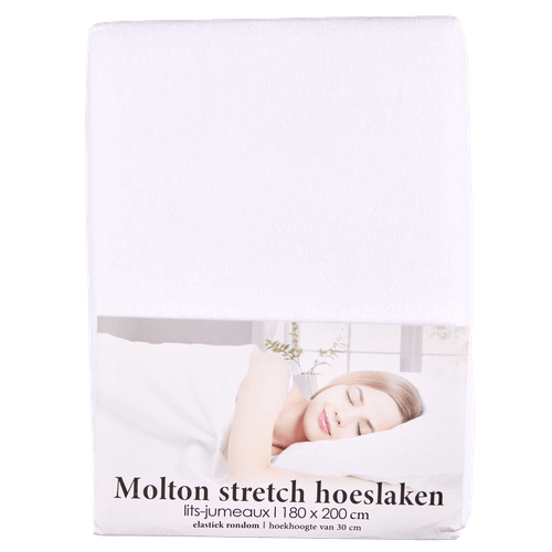 Foto van Molton stretch hoeslaken 180 x 200 cm op witte achtergrond