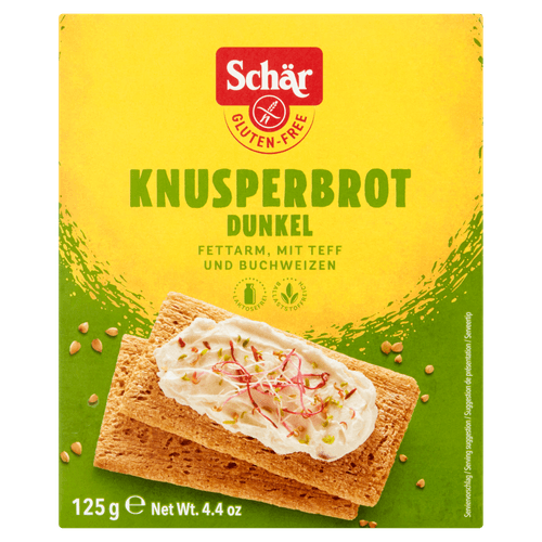 Foto van Schär Knackebrood donkerbruin glutenvrij op witte achtergrond