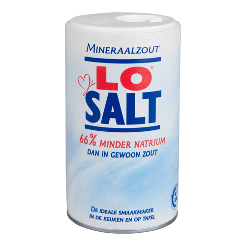 Foto van Losalt Mineraalzout minder natrium op witte achtergrond