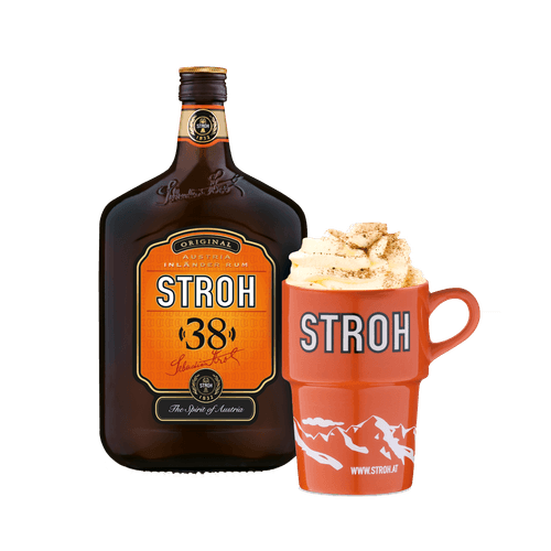 Foto van Stroh Inlander rum 38% op witte achtergrond