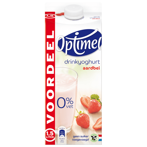 Foto van Optimel Drink voordeelverpakking aardbei 0% vet op witte achtergrond