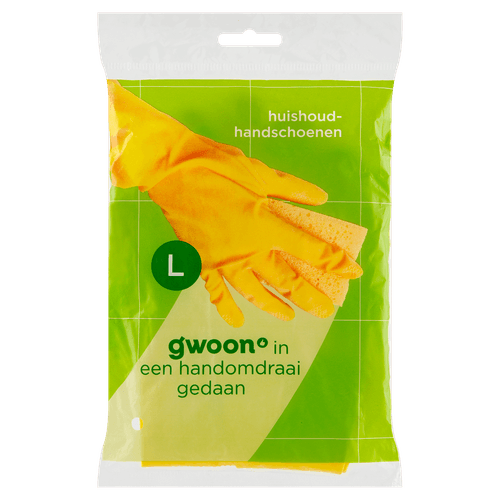 Foto van G'woon Huishoud handschoenen maat L op witte achtergrond