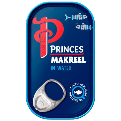 Foto van Princes Makreelfilet in water op witte achtergrond