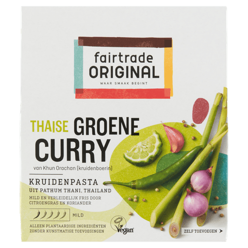 Foto van Fairtrade Kruidenpasta groene curry op witte achtergrond