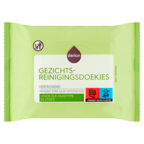 Foto van Derlon Gezichtsreinigingsdoekjes normaal op witte achtergrond