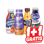 Milka Chocolademelk, Chocomel Protein, Melkunie Breaker of Optimel Drinkyoghurt