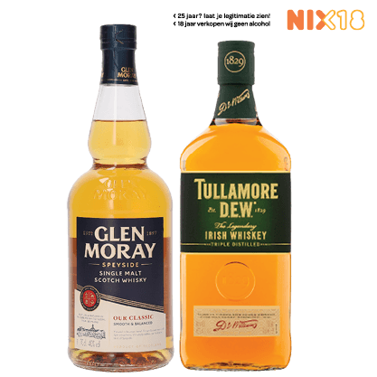Glen Moray Single Malt Scotch Whisky of Tullamore D.e.w. Irish Whiskey